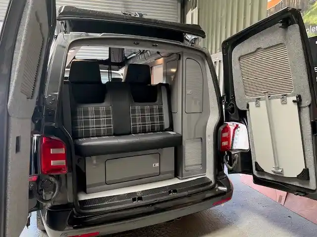 a back of an interior van conversion